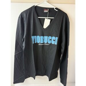 Fiorucci Man Collection Slim Fit Black V-Neck Long Sleeve Short Sz L Cotton Logo